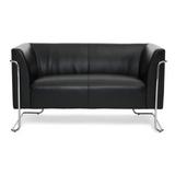 Schwarzes Loungesofa CURACAO als Zweisitzer mit verchromtem Gestell von hjh OFFICE – 360-Grad-Ansicht (Frontansicht 0°)