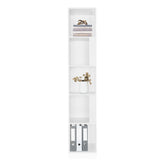 Estante blanco KALAG S con cuatro compartimentos abiertos, equipado con libros, un florero y carpetas de hjh LIVING