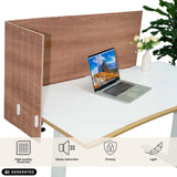Separador de mesa marrón FLEXMIUT ROLL W con forma de L sobre un escritorio blanco de hjh OFFICE