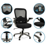 Silla giratoria XXL INSTRUCTOR T I en negro con respaldo de malla, reposabrazos ajustables y ruedas de hjh OFFICE