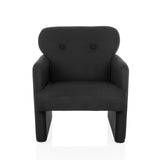 Sillón de diseño CARIPITO negro con tapizado de tela y dos botones en el respaldo de hjh LIVING – vista de 360° (vista frontal 0°)