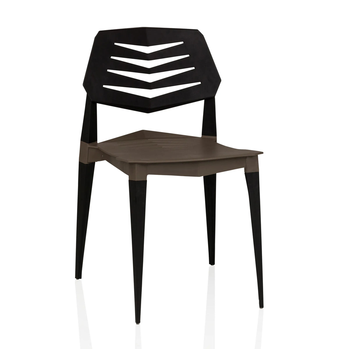 Silla de exterior Flecharo en color marrón negro con respaldo perforado de hjh LIVING – vista de 360° (vista frontal 15°)