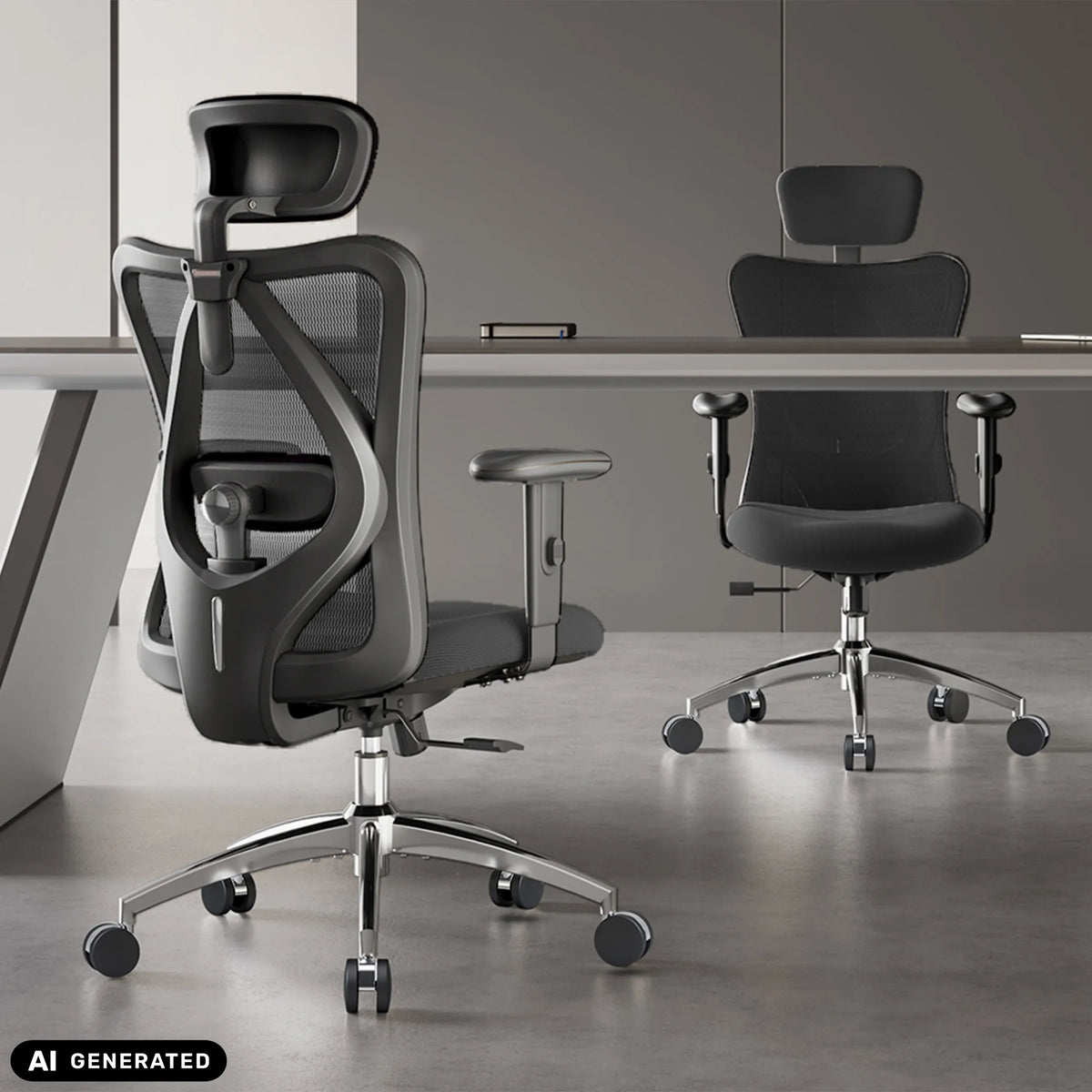 Vista posterior de una silla de oficina profesional M18-M148 en negro con respaldo de malla y reposacabezas de Sihoo (imagen generada por IA)