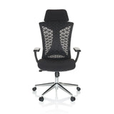 Silla de oficina profesional FALEO B negra con respaldo de malla y base de cinco ruedas de hjh OFFICE – vista de 360° (vista frontal 0°)