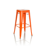 Taburete de bar VANTAGGIO HIGH naranja con cuatro patas y reposapiés integrados de hjh OFFICE – vista de 360° (vista frontal en diagonal 30°)