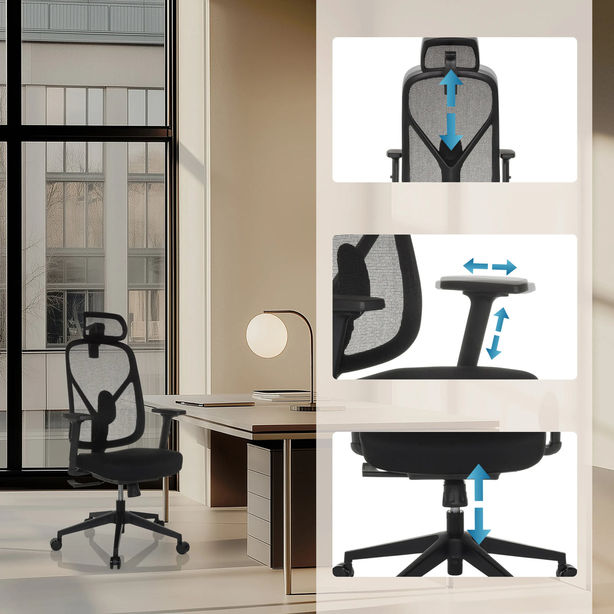 Reposacabezas, altura del asiento y muelle de gas ajustables de la Silla de oficina profesional RALOO ECO de hjh OFFICE