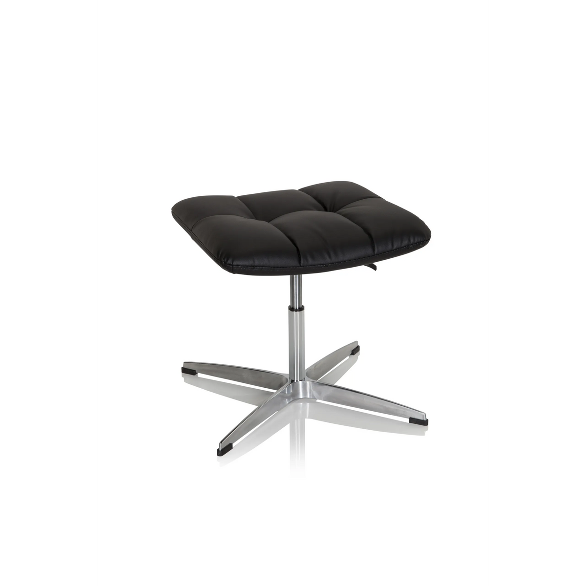 Taburete tapizado negro SARANTO de cuero sintético con base de cuatro radios de hjh OFFICE – vista de 360° (vista frontal 20°)