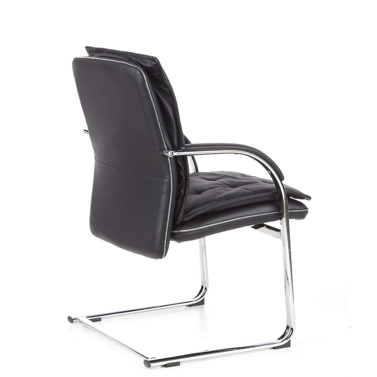 Silla viga voladiza VILLA V negra con tapizado acolchado y reposabrazos de hjh OFFICE – vista de 360° (vista trasera en diagonal 120°)