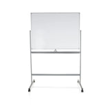 Pizarra blanca MULTIBOARD I de color blanco con estructura plateada y ruedas de hjh OFFICE – vista de 360° (vista frontal 0°)