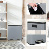 Papeleras Clean 13 gris con tapa y pedal en diferentes vistas de hjh OFFICE