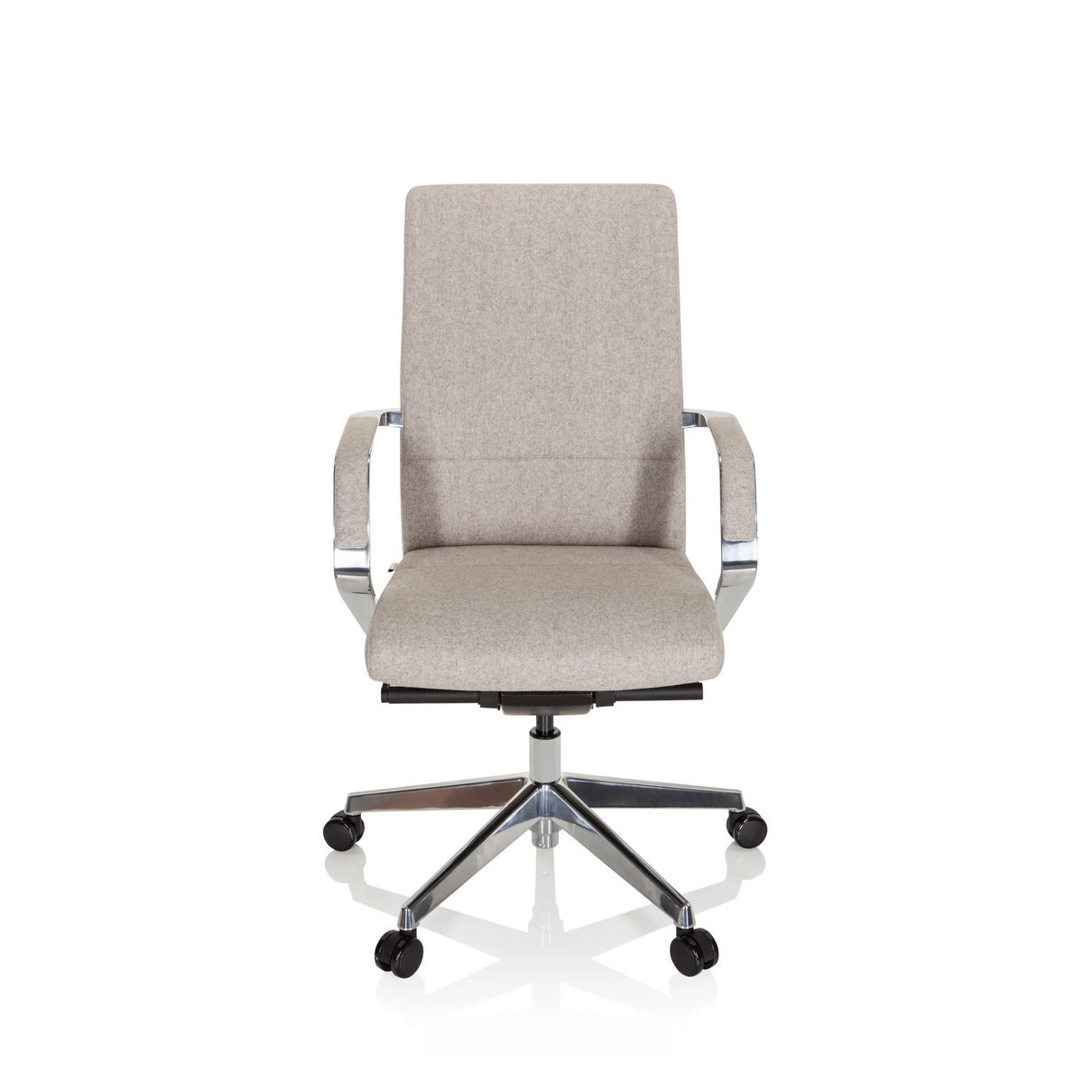 Silla de oficina profesional BESSONA beige con reposabrazos y base de cinco ruedas de hjh OFFICE – vista de 360° (vista frontal 0°)