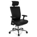 Silla de oficina profesional NOVA negra de cuero con reposacabezas y base de cinco ruedas de hjh OFFICE – vista de 360° (vista frontal en diagonal 40°)