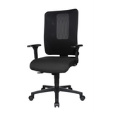 Silla de oficina profesional HJH WORK PRO negra con respaldo de malla y base de cinco ruedas de Topstar – vista de 360° (vista frontal en diagonal 300°)