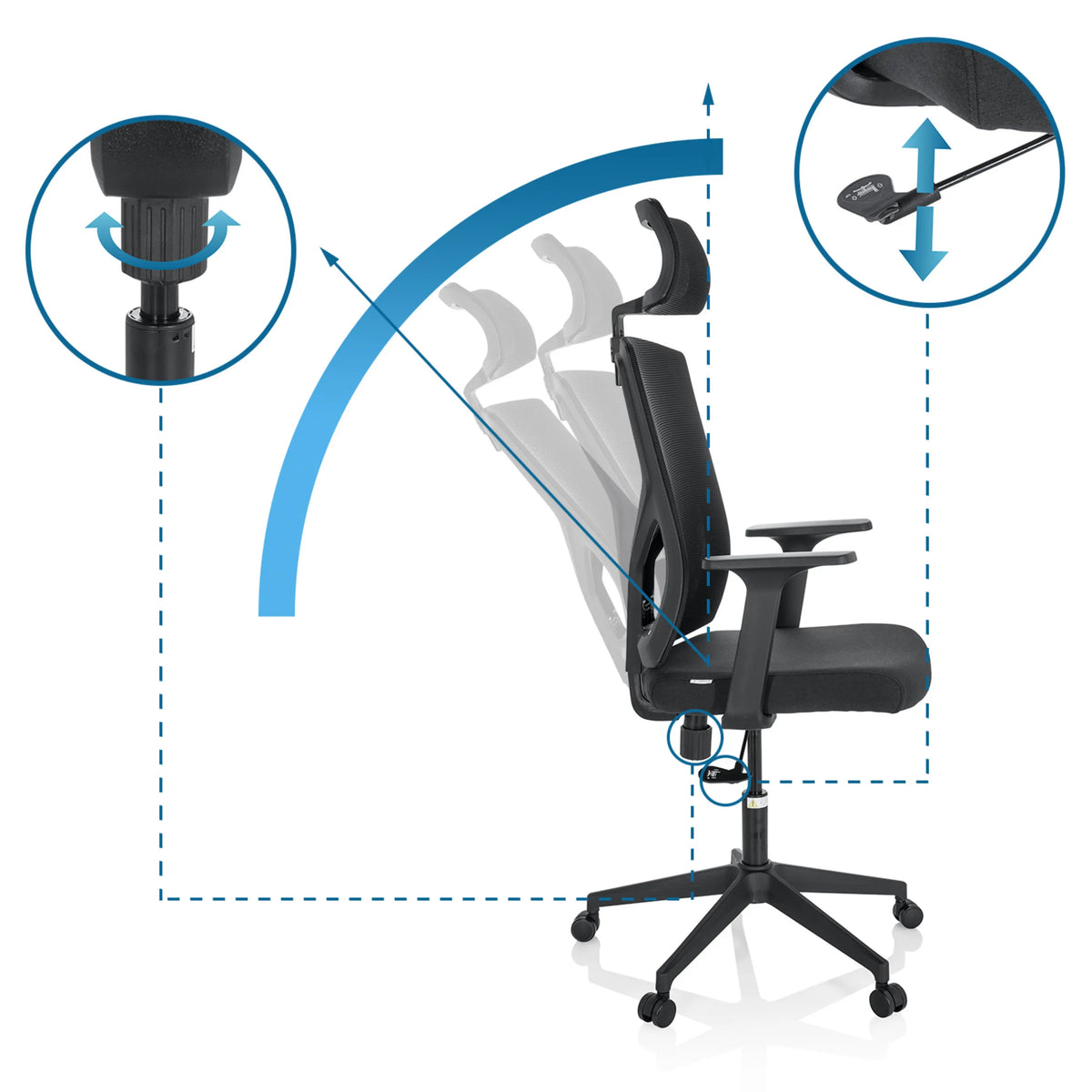 Reposacabezas y respaldo ajustables de la Silla Home Office BRETON B en negro de hjh OFFICE