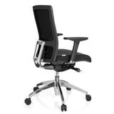 Silla de oficina profesional ASTRA BASE negra con reposabrazos y base de cinco ruedas de hjh OFFICE – vista de 360° (vista trasera en diagonal 120°)