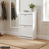 Armario zapatero Estha 20 blanco con dos puertas abatibles y pomos de hjh LIVING (imagen generada por IA)