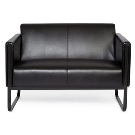 Sofá de diseño BALI BLACK negro de dos plazas con tapizado liso y patas de trineo de hjh OFFICE