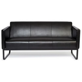 Sofá de diseño negro BALI BLACK de tres plazas con tapizado de cuero y estructura metálica de hjh OFFICE