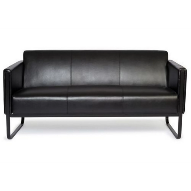 Sofá de diseño negro BALI BLACK de tres plazas con tapizado de cuero y estructura metálica de hjh OFFICE