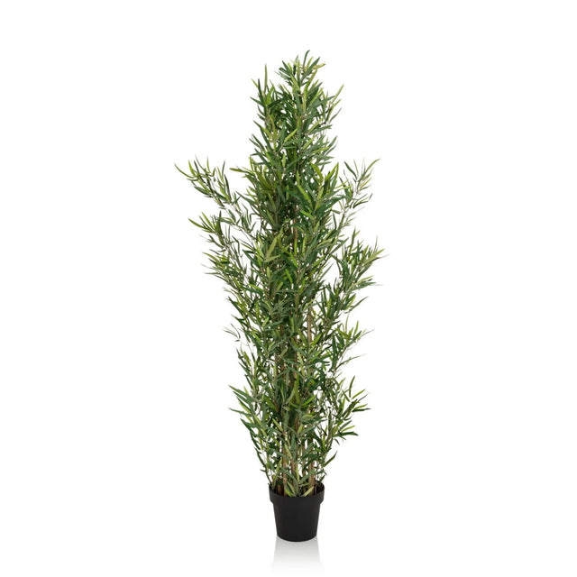 Planta artificial verde BAMBUS con hojas estrechas en una maceta negra de hjh OFFICE