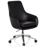 Sillón de oficina profesional BARENO con tapizado de cuero negro y base cromada con ruedas de hjh OFFICE