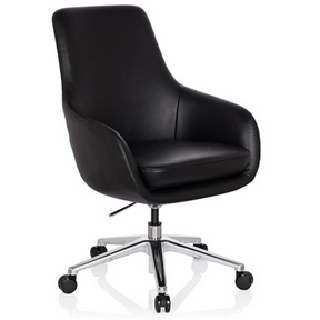 Sillón de oficina profesional BARENO con tapizado de cuero negro y base cromada con ruedas de hjh OFFICE