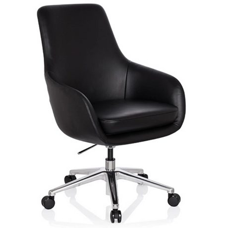 Sillón de oficina profesional BARENO con tapizado de cuero negro y base cromada con ruedas de hjh OFFICE