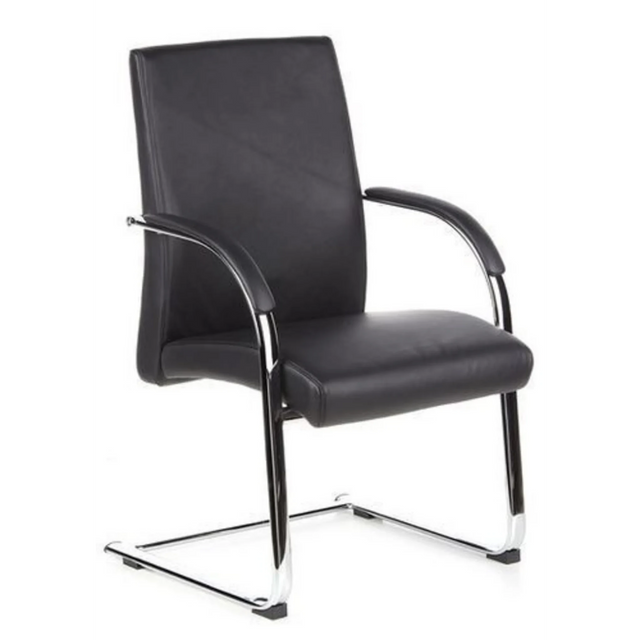 Silla de viga voladiza BAROLO V negra con reposabrazos y estructura de patín cromada de hjh OFFICE