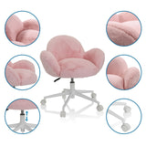 Silla giratoria para niños KID TEDDY rosa con funda suave, base blanca y ruedas de hjh OFFICE