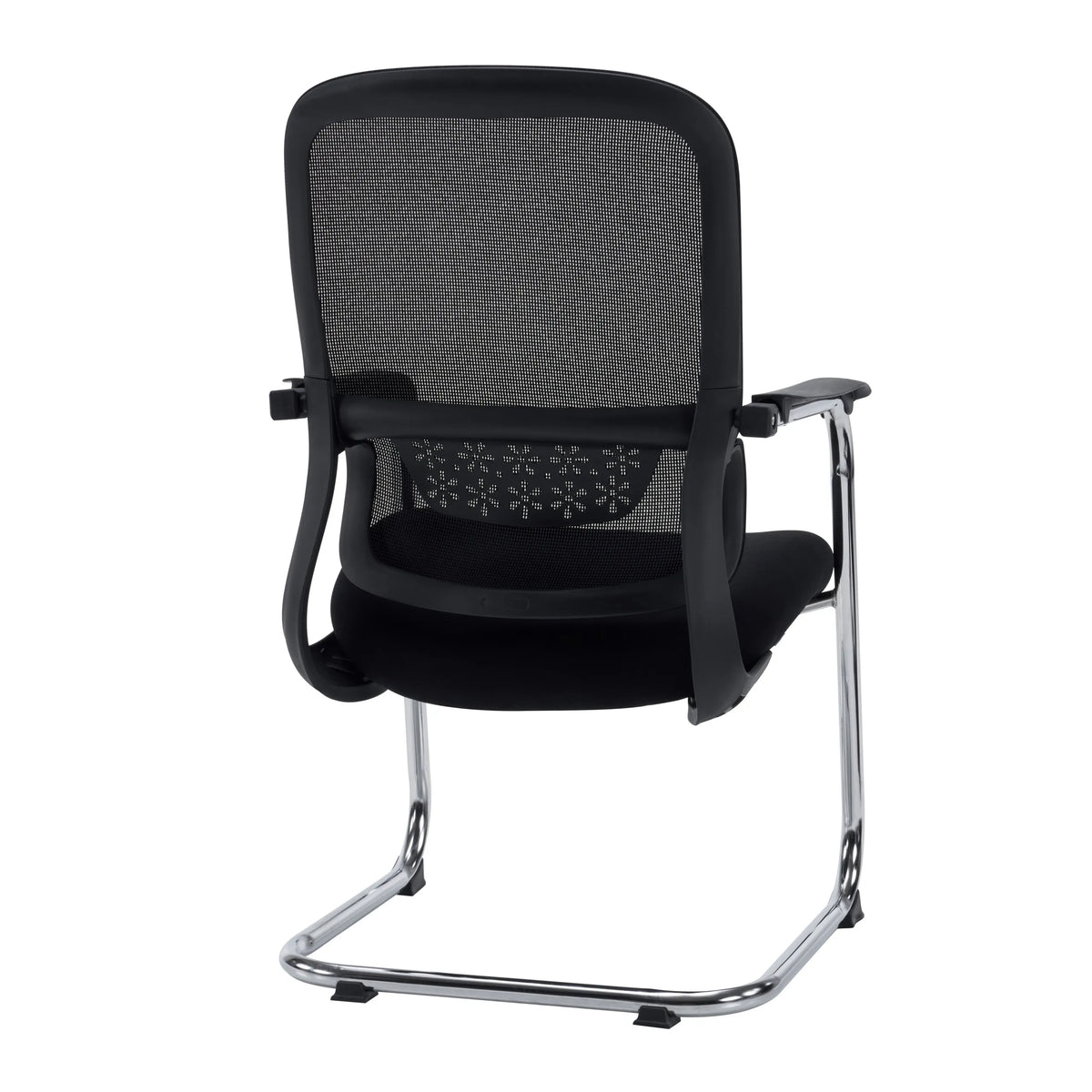 Silla de viga voladiza Ergomy Meet negra con respaldo de malla, reposabrazos y estructura de patín cromada de hjh OFFICE