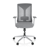Silla de oficina profesional HALIFAX gris con respaldo de malla y base de cinco ruedas de hjh OFFICE – vista de 360° (vista frontal 0°)