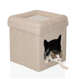Casa para gatos PAWY ES beige con funda de felpa suave y un gatito pequeño en su interior de hjh LIVING