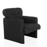Sillón de diseño CARIPITO negro con tapizado de tela y dos botones en el respaldo de hjh LIVING – vista de 360° (vista frontal en diagonal 45°)
