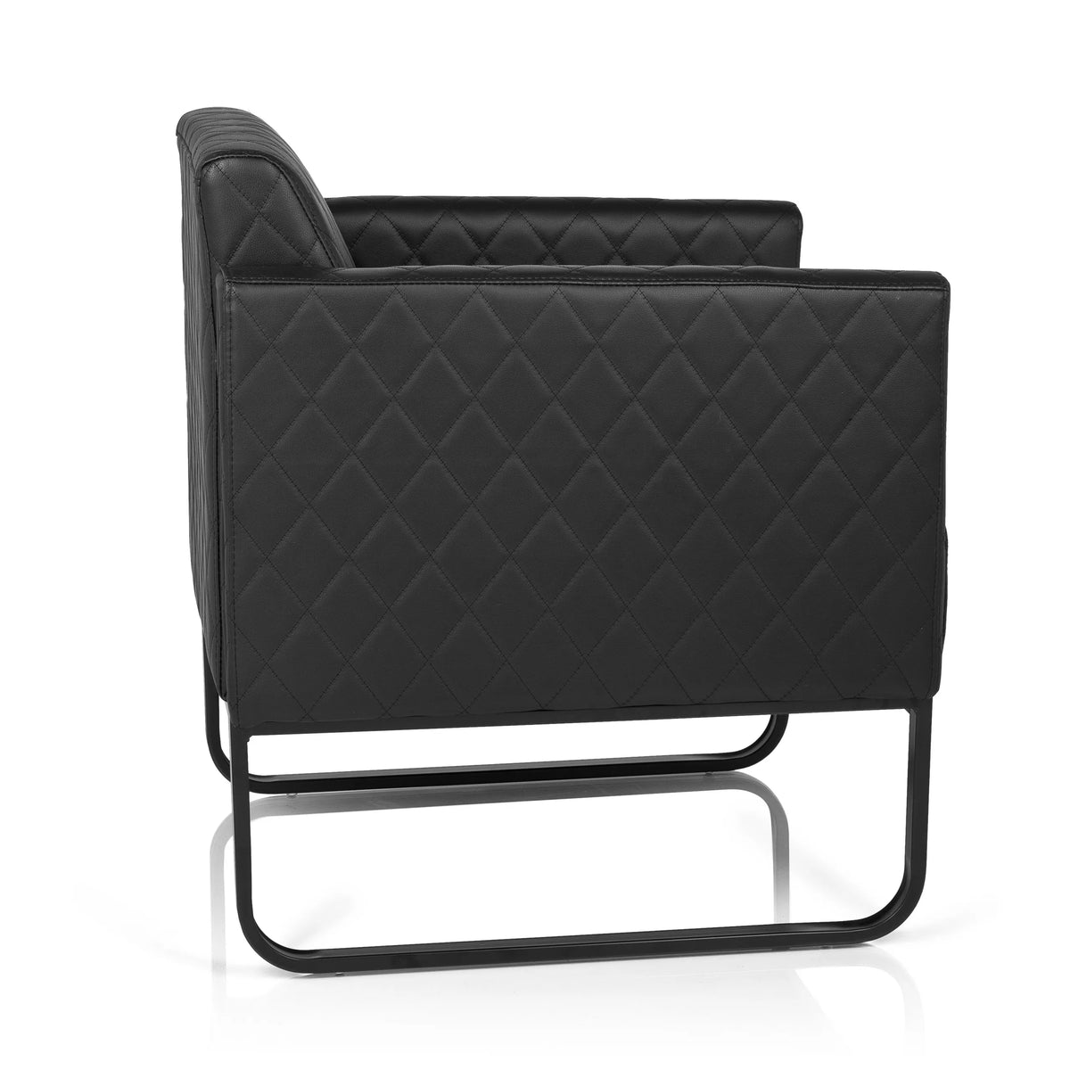 Sillón tapizada negro ARUBA BLACK con costuras de diamante y base de patín de hjh OFFICE – vista de 360° (vista lateral 100°)