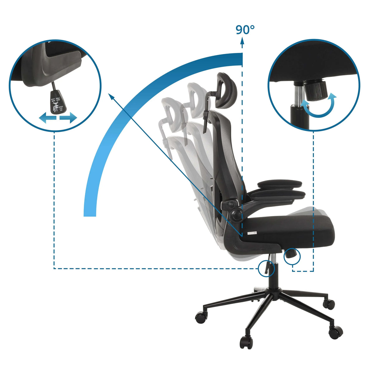 Respaldo ajustable con un ángulo de inclinación de 90 grados de la silla de oficina profesional ARIGANO de hjh OFFICE