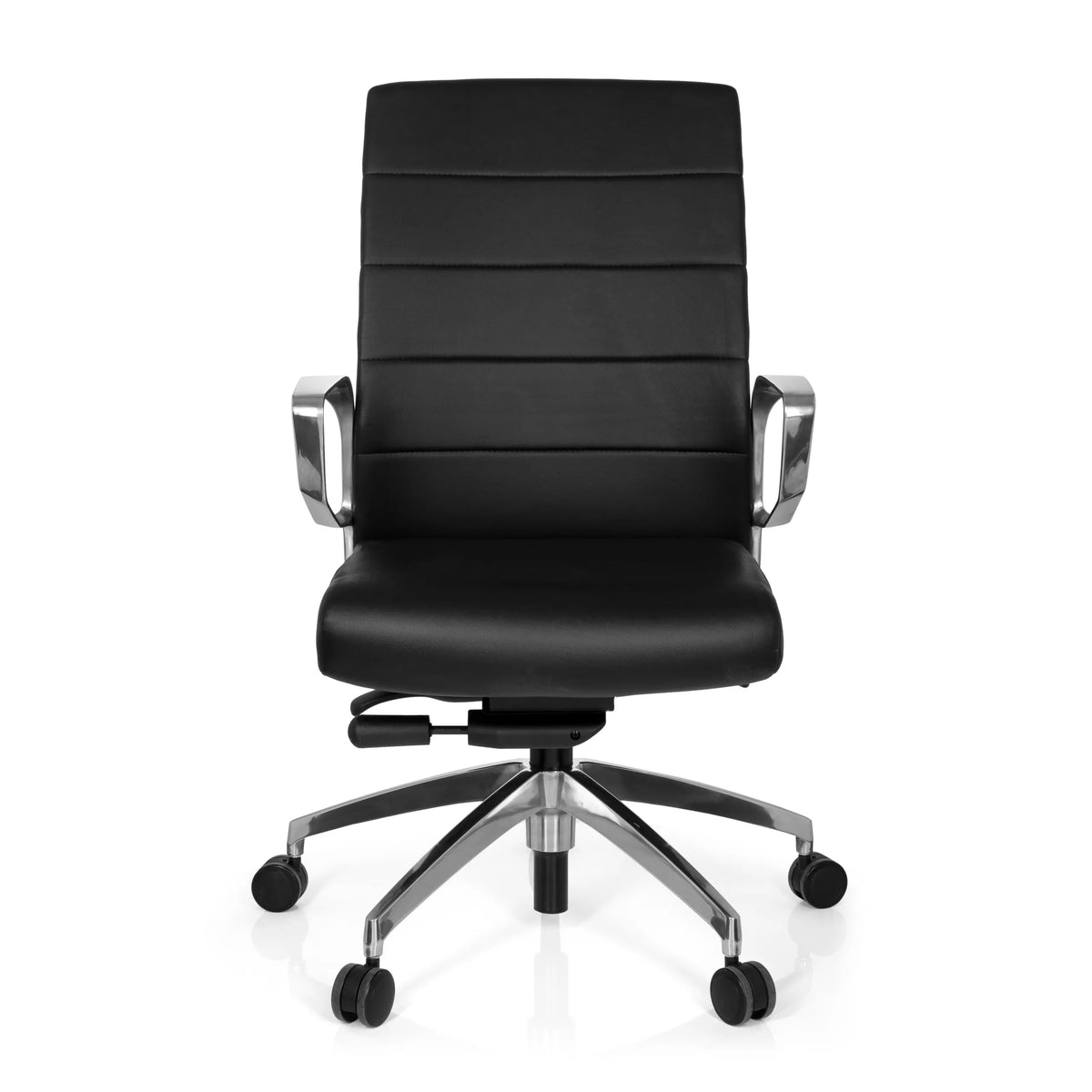 Silla de oficina profesional PROVIDER negra con tapizado acolchado y base de cinco ruedas de hjh OFFICE – vista de 360° (vista frontal 0°)