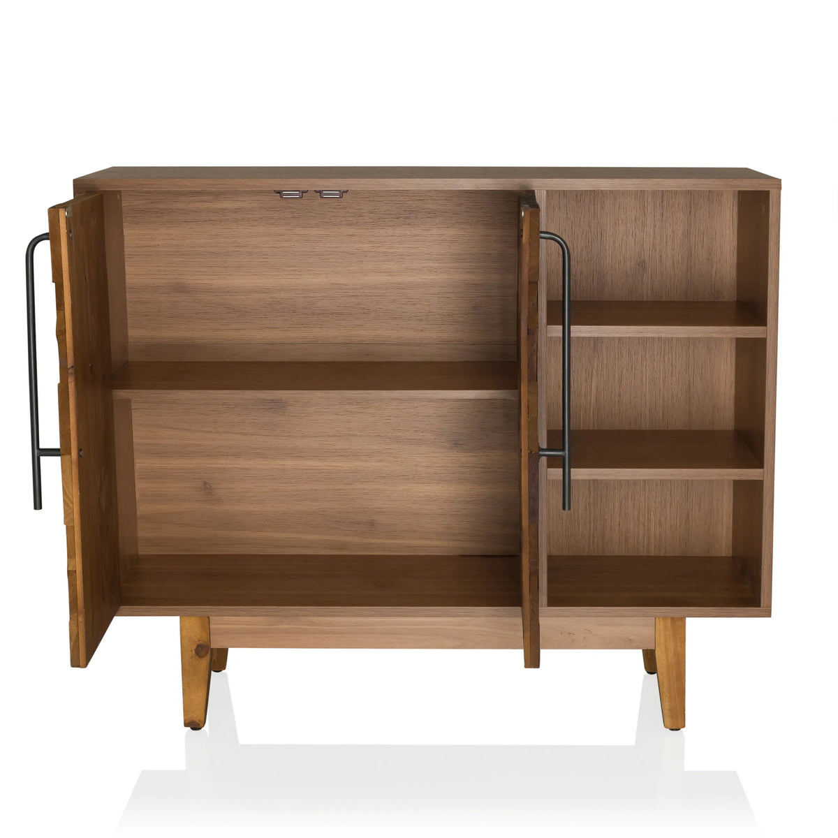 Compartimento abierto con estantes de la cómoda SANTJAGO WOOD L en acabado madera oscura de hjh LIVING