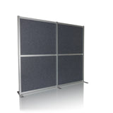 Separador FLEXMIUT MODUL gris con marco de aluminio y pies de apoyo de hjh OFFICE – vista de 360° (vista frontal en diagonal 30°)