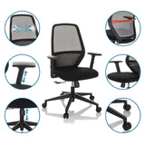 Silla de oficina profesional CARLOW I en color negro con respaldo de malla, reposabrazos ajustables y ruedas de hjh OFFICE