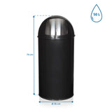 Vista de dimensiones de la Papelera PUSH 50L con una altura de 74 cm y un diámetro de 35 cm de hjh OFFICE
