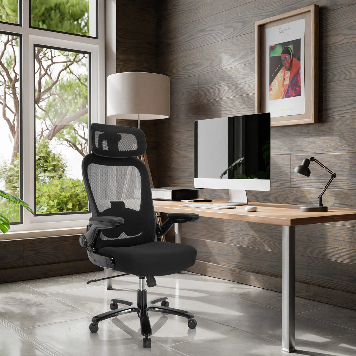 Silla giratoria XXL INSTRUCTOR SW I PRO negra con respaldo de malla y tapizado de tela de hjh OFFICE