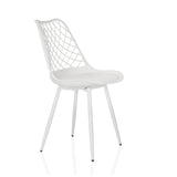 Silla de exterior blanca BEGIO S con respaldo de rejilla y cuatro patas de hjh LIVING – vista de 360° (vista frontal en diagonal 60°)