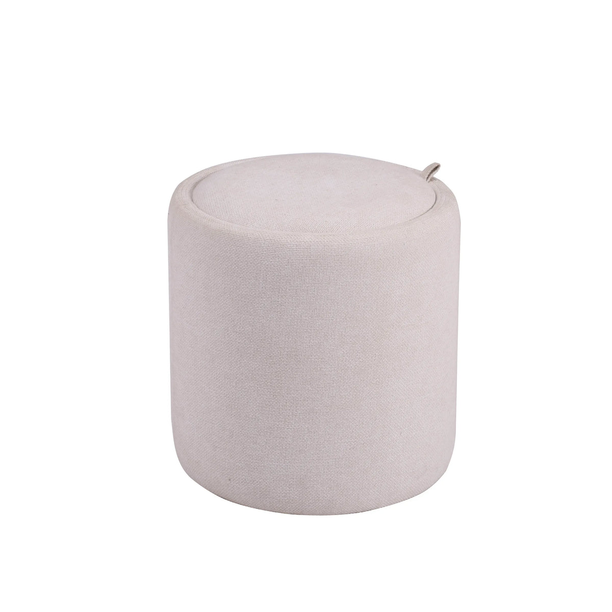 Mesa auxiliar cilíndrica Nestup en acabado textil blanco con un pequeño asa en el borde superior de hjh LIVING