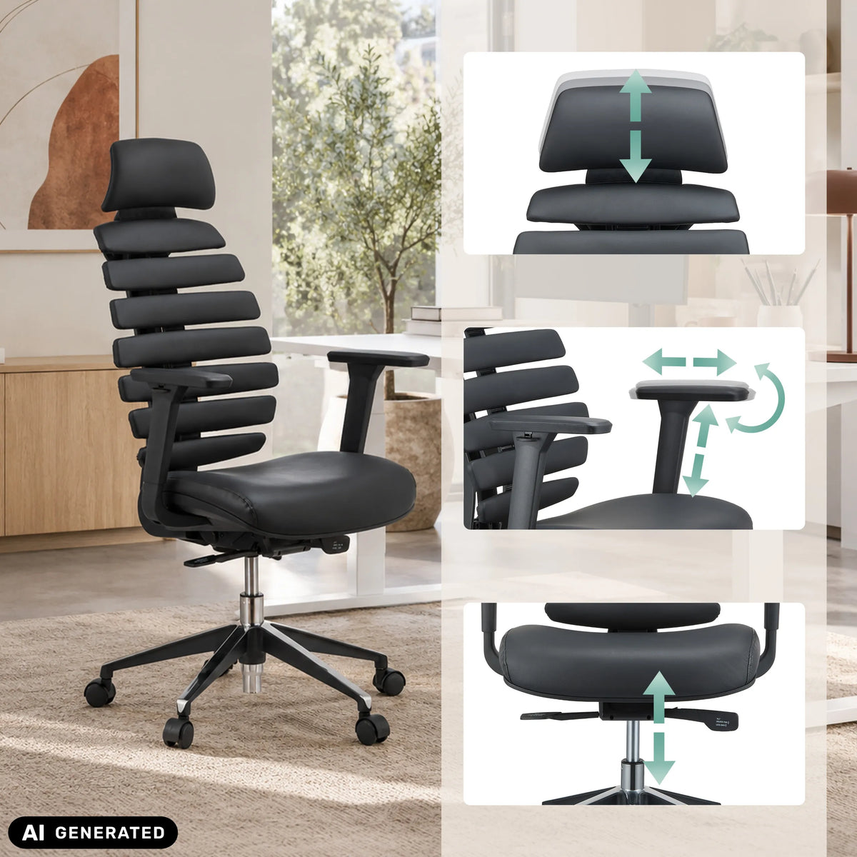 Reposacabezas, reposabrazos y altura del asiento ajustables de la silla de oficina profesional ERGO LINE II PRO en negro de hjh OFFICE
