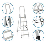 Escalera plegable de aluminio SOLID III con cinco peldaños, correa de transporte y pies antideslizantes de hjh OFFICE