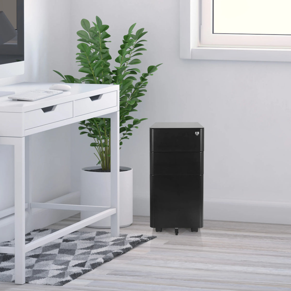 Archivador rodante COLOR I de metal negro con tres cajones y ruedas de hjh OFFICE
