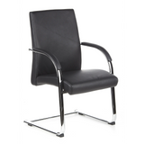 Silla de viga voladiza BAROLO V negra con reposabrazos y estructura de patín cromada de hjh OFFICE – vista de 360° (vista frontal en diagonal 40°)