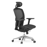 Silla alta gama VENUS ONE negra con respaldo de malla y base de cinco ruedas de hjh OFFICE – vista de 360° (vista frontal en diagonal 60°)