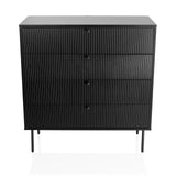 Cómoda negra KARBY K con cuatro cajones acanalados y patas delgadas de hjh LIVING – vista de 360° (vista frontal 0°)