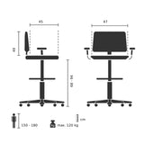 Dibujo técnico de la silla de mostrador NESTORA WORK con una capacidad de carga máxima de 120 kg de hjh OFFICE